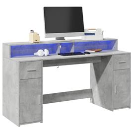 vidaXL Secretária luzes LED 160x55x91 cm deriv. madeira cinza cimento