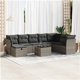 vidaXL 9 pcs conjunto sofás p/ jardim com almofadões vime PE cinzento