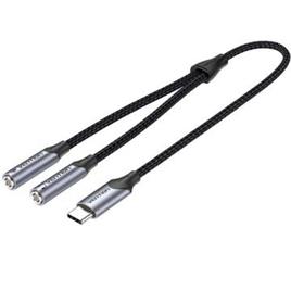 Vention BGPHY Cabo conversor USB tipo C/ USB tipo C macho - 2x Jack 3,5 fêmea/ 30 cm/ cinza