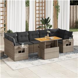 vidaXL 8 pcs conjunto sofás de jardim c/ almofadões vime PE cinzento