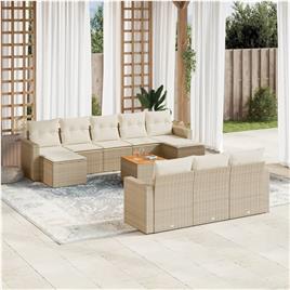 vidaXL 11 pcs conjunto sofás de jardim c/ almofadões vime PE bege