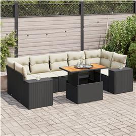vidaXL 8 pcs conjunto sofás de jardim com almofadões vime PE preto