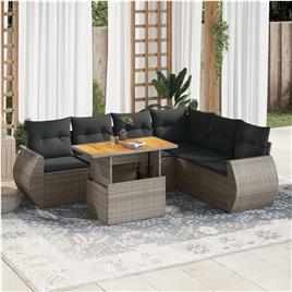 vidaXL 7 pcs conjunto sofás p/ jardim c/ almofadões vime PE cinzento