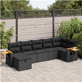 vidaXL 7 pcs conjunto de sofás p/ jardim c/ almofadões vime PE preto