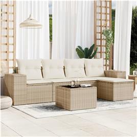 vidaXL 6 pcs conjunto de sofás p/ jardim com almofadões vime PE bege