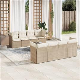 vidaXL 9 pcs conjunto de sofás p/ jardim com almofadões vime PE bege