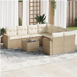 vidaXL 9 pcs conjunto de sofás p/ jardim com almofadões vime PE bege