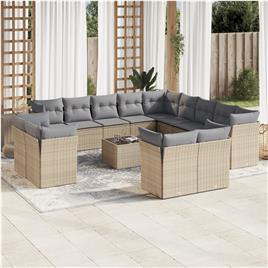 vidaXL 14 pcs conjunto de sofás p/ jardim com almofadões vime PE bege