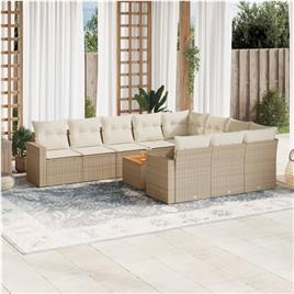 vidaXL 11 pcs conjunto sofás de jardim c/ almofadões vime PE bege