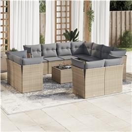 vidaXL 12 pcs conjunto de sofás p/ jardim com almofadões vime PE bege