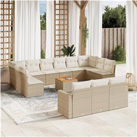 vidaXL 14 pcs conjunto de sofás p/ jardim com almofadões vime PE bege