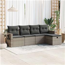 vidaXL 5 pcs conjunto sofás de jardim c/ almofadões vime PE cinzento