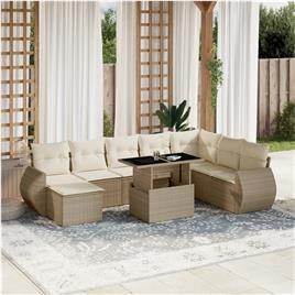 vidaXL 9 pcs conjunto de sofás p/ jardim com almofadões vime PE bege