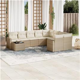 vidaXL 10 pcs conjunto de sofás p/ jardim com almofadões vime PE bege
