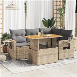 vidaXL 5 pcs conjunto de sofás p/ jardim com almofadões vime PE bege