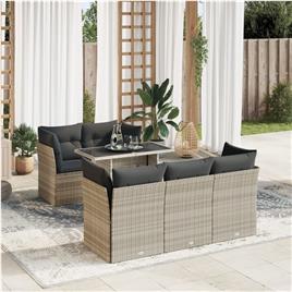 vidaXL 6 pcs conj. sofás jardim com almofadões vime PE cinzento-claro