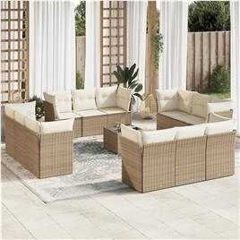 vidaXL 13 pcs conjunto de sofás p/ jardim com almofadões vime PE bege