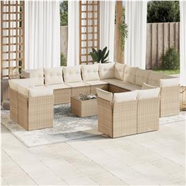 vidaXL 14 pcs conjunto de sofás p/ jardim com almofadões vime PE bege