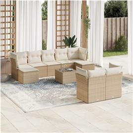 vidaXL 10 pcs conjunto de sofás p/ jardim com almofadões vime PE bege