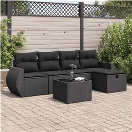 vidaXL 6 pcs conjunto sofás de jardim c/ almofadões vime PE preto