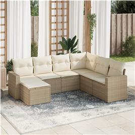 vidaXL 7 pcs conjunto de sofás p/ jardim com almofadões vime PE bege
