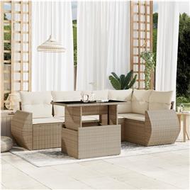 vidaXL 6 pcs conjunto de sofás p/ jardim com almofadões vime PE bege