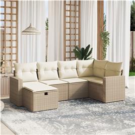 vidaXL 6 pcs conjunto de sofás p/ jardim com almofadões vime PE bege
