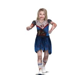 Fato de líder de claque zombie azul para menina