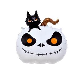 Balão Foil de Abóbora com gato e base 56x65 cm