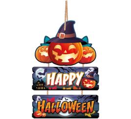 Placa de madeira de feliz Halloween 36x23 cm