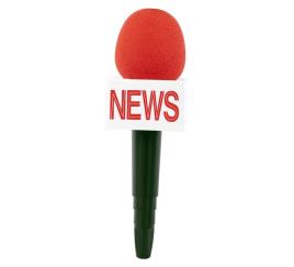 Microfone vermelho para repórter de notícias 25X8 cm