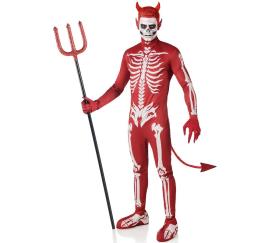 Fato de demónio esqueleto vermelho para homem