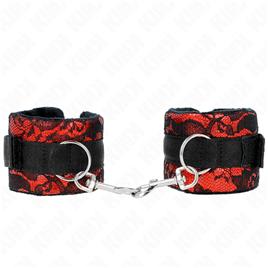 KINK - PUNHOS DE RENDA DE VELUDO CURTO E BIND DE NYLON VERMELHO / PRETO 23 X 6,5 CM