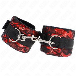KINK - PUNHOS DE RENDA DE VELUDO CURTO E BIND DE NYLON VERMELHO / PRETO 23 X 6,5 CM