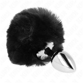 KINK - PLUG AÇO INOXIDÁVEL 7 x 3 CM COM CAUDA DE COELHO PRETA PELE FALSA 8 CM
