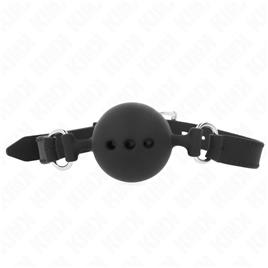 KINK - MORDAÇA COMPLETA DE SILICONE 55 x 2 CM COM BOLA DE 4,5 CM TAMANHO M PRETO AJUSTÁVEL 35-51 CM