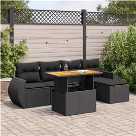 vidaXL 6 pcs conjunto sofás de jardim c/ almofadões vime PE preto