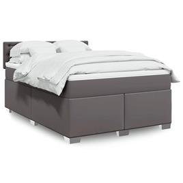 vidaXL Cama com molas/colchão 140x190 cm couro artificial cinzento