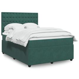 vidaXL Cama com molas/colchão 140x190 cm veludo verde-escuro