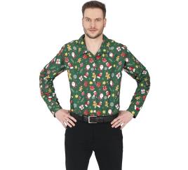 Camisa de Natal verde estampada masculina
