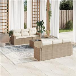 vidaXL 7 pcs conjunto de sofás p/ jardim com almofadões vime PE bege