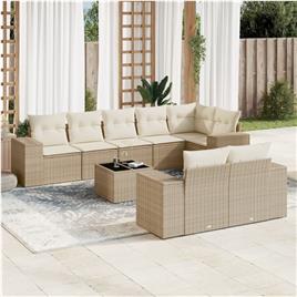 vidaXL 9 pcs conjunto de sofás p/ jardim com almofadões vime PE bege