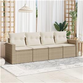 vidaXL 4 pcs conjunto de sofás para jardim c/ almofadões vime PE bege