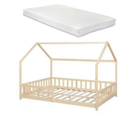 Cama de criança hesel forma de casa + colchão de pinho [en.casa] 146x205