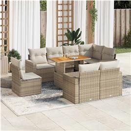 vidaXL 9 pcs conjunto de sofás p/ jardim com almofadões vime PE bege