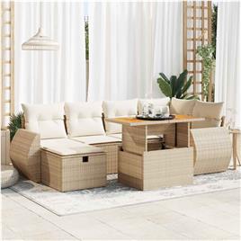 vidaXL 8 pcs conjunto sofás jardim com almofadões vime PE/acácia bege
