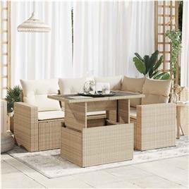vidaXL 5 pcs conjunto de sofás p/ jardim com almofadões vime PE bege