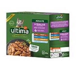 Ultima Sterilized Cat 48 x 85 g - Pack económico - Pack misto II (frango, vaca, atum, peixe de mar)