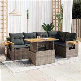 vidaXL 5 pcs conjunto sofás de jardim c/ almofadões acácia e vime PE
