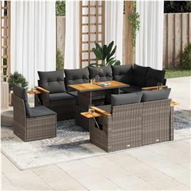 vidaXL 9 pcs conjunto sofás jardim almofadões vime PE/acácia cinzento